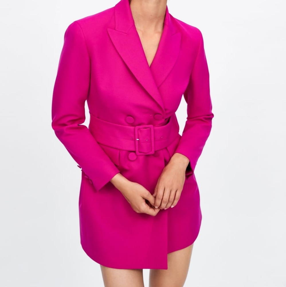 Zara Fuchsia Pink Belted Blazer Dress